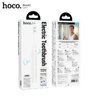 Электрическая зубная щетка HOCO HP60 White  Материал; ABS; Водонепрницаемость: IPX7. Емкость батареи; 1200mAh; Время зарядки: 4-5ч  Время работы: около 80 дней (2 раза в день по 2 минуты каждый) Вибрация; 40,000 раз/мин Режимы: Осветление, Чистка, полиров