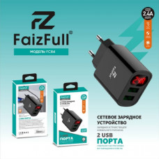 СЗУ 2USB FaizFull FC84 2.4A, c экраном, Black