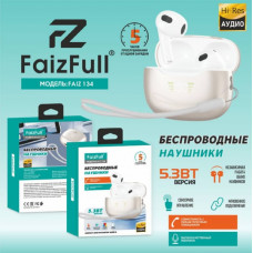 Гарнитура вкладыши Bluetooth FaizFull FAIZ 134 Gold. BT V5.3. Емкость аккумулятора наушников 30 мАч, акб кейса 350 мАч. Время разговора/прослушивания 5ч, время зарядки 1,5ч.