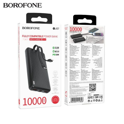 АКЦИЯ!!! Внешний аккумулятор 10000 mAh Borofone BJ57 Black. Продается КРАТНО 3шт!!! 2USB+Type-C 3.0A PD 20W+QC3.0 быстрая зарядка LED