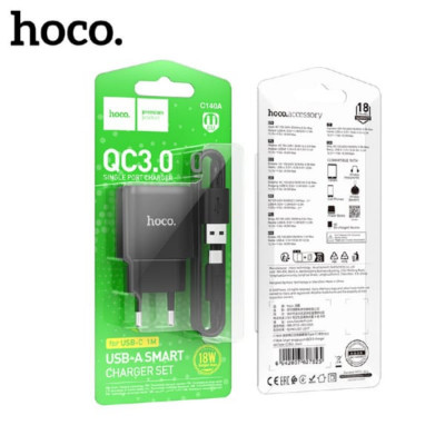 СЗУ-USB Type-C HOCO C140A 1м, QC3.0A, 18W, Black
