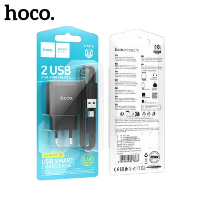 СЗУ-2USB Micro HOCO C141A 1м, 2,1A, Black
