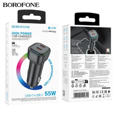 АЗУ 2USB-C BOROFONE BZ28B PD30W+QC3.0 20W, Black
USB-C 30W+USB-C 25W=55W