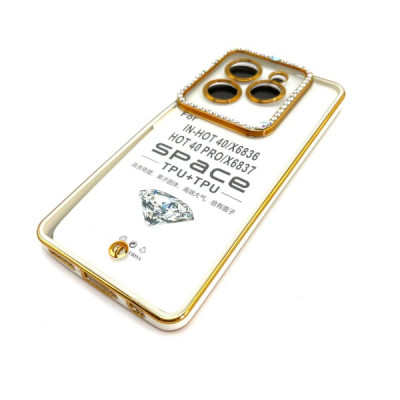 Чехол силиконовый Infinix Hot 40/Hot 40 Pro прозрачный со стразами, цвет White