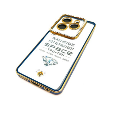 Чехол силиконовый Infinix Hot 40/Hot 40 Pro прозрачный со стразами, цвет Blue