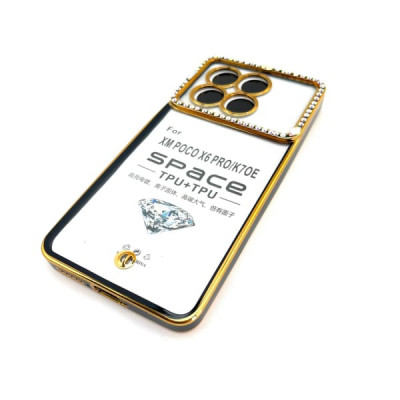 Чехол силиконовый Xiaomi Poco X6 Pro прозрачный со стразами, цвет Black