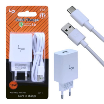 СЗУ-USB Type-C LP S40t 5V 3.1A 18W QC3.0 1м, White