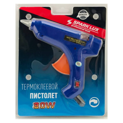 Пистолет клеевой SPARK LUX 80W с выключателем, на блистере, синий