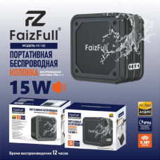 Портативная колонка FaizFull FK150 Black. Динамик 15Wx1 ВТ V5.3, TWS, IPX6, TF, AUX. Емкость аккумулятора 1800mAh. Время работы 10 часов без подзарядки.