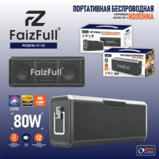 Портативная колонка FaizFull FK120 Black. BT V5.0. Время воспроизведения: 10-12ч. Время зарядки: 3-4ч. Вход: Туре-с 5 В/3 А. Батарея: 5000 мАч. Кабель для зарядки Туре-С. Водонепроницаемость IPX5. Поддержка функций AUX, TWS, TF-карты.  Поддержка громкой с