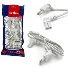 Кабель питания для приборов-восьмерка угловой 1,8м Meltbox CEE 7/16-C7 2- pin 2.5 А, белый