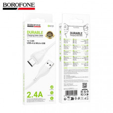 АКЦИЯ!!! Кабель Micro USB BOROFONE BX121 1м, 2.4A, ПВХ, White. Продается  КРАТНО 30шт!!!