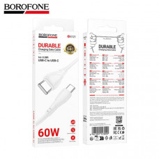 АКЦИЯ!!! Кабель USB-C/USB-C BOROFONE BX121 1м, 3A, PD60W, ПВХ, White. Продается КРАТНО 30шт!!!