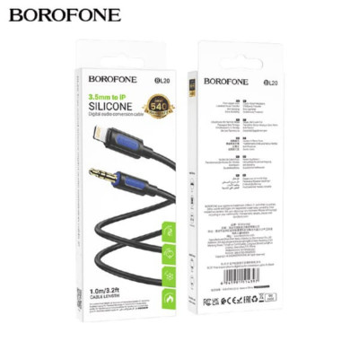 Аудио переходник Lightning(AM)-Jack3,5(AM) BOROFONE BL20 1м, силикон, Black