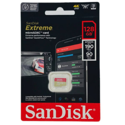 Карта памяти MicroSD SanDisk 128GB Class 10 Extreme A2 UHS-I U3 (190/90 Mb/s) без адаптера