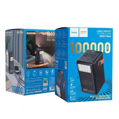 Внешний аккумулятор 100000 mAh Hoco DB03 Max Endure PD65W Black. LED-дисплей. Функция фонаря. Емкость: 100000mAh 370 Wh. Номинальная емкость: 54000 mAh. 2 входа: 2 х USB-C: 5V=3A 9V=3A 12V=3A 15V=3A 20V=3A 60W Max
8 выходов: 6 х USB-A + 2 х USB-C.
USB-A1: