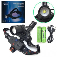 Фонарь налобный Lightess 1012-2D P70 (ZOOM, АКБ 2 x 18650 8800mAh, кабель Type-C для зарядки, LED-белый)