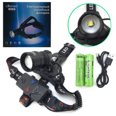 Фонарь налобный Lightess 1012-2D P70 (ZOOM, АКБ 2 x 18650 8800mAh, кабель Type-C для зарядки, LED-белый)
