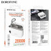 Внешний аккумулятор 20000 mAh Borofone BJ64A White 22.5W+PD20W Емкость: 20000 мАч, 77 Втч номинальная емкость: 11000 мАч

 Вход: тип C: 18 Вт; Мощность освещения: 18 Вт

 Кабель Lightning: 5 В/2А; общая мощность: 5В/2А. Экран: светодиодный цифровой экран
