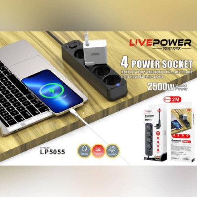 Сетевой фильтр LIVEPOWER LP5055 4 розетки Black (кабель 2м, ток 10А, мах 2500W)