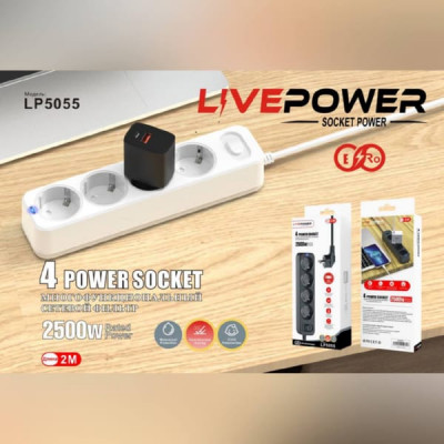Сетевой фильтр LIVEPOWER LP5055 4 розетки White (кабель 2м, ток 10А, мах 2500W)