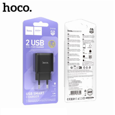 АКЦИЯ!!! СЗУ-2USB HOCO C141A 2.1A Black. Продается упаковкой. (В упаковке 20шт)