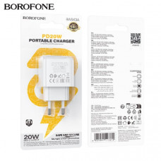 АКЦИЯ!!! СЗУ-USB-C BOROFONE BAS43A 3A, PD20W, White. Продается КРАТНО 10шт!!!