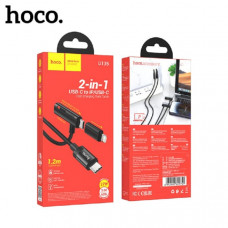 АКЦИЯ!!! Кабель USB-C+Lightning/USB-C HOCO U135 1м, iP-27W, USB-C-60W 3.0A, шнуровая оплетка, Black. Продается КРАТНО 3шт!!!