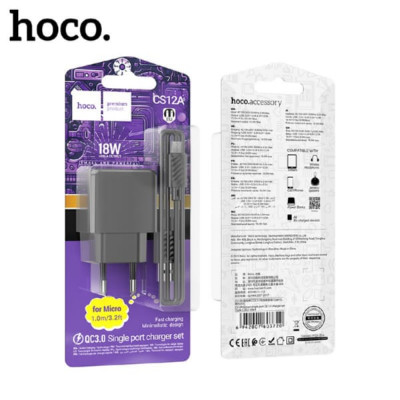АКЦИЯ!!! СЗУ-USB Micro HOCO CS12A 1м, QC3.0A, 18W, Black. Продается КРАТНО 10шт!!!