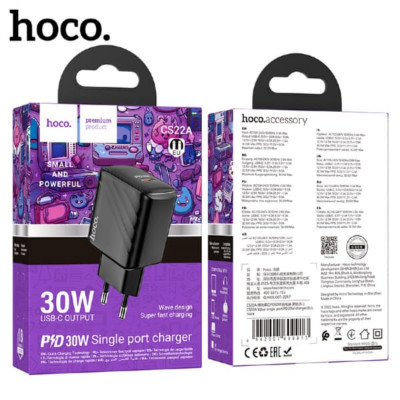 СЗУ-USB-C HOCO CS22A PD30W, Black. АКЦИЯ!!! кратно 3 шт!
