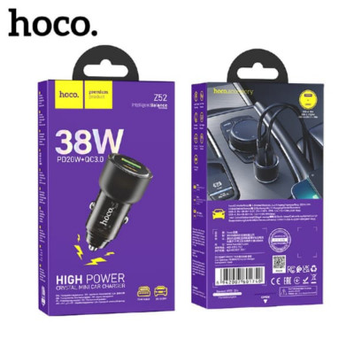 АКЦИЯ!!! АЗУ-USB-USB-C HOCO Z52 PD20W+18W QC3.0, Black. Продается КРАТНО 3шт!!! Длина x диаметр: 59 x 28 мм; вес: 21 г. Выход: Type-C: 20 Вт; USB-A: 18 Вт; Type-C+USB-A=20 Вт + 18 Вт.