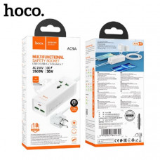 АКЦИЯ!!! Универсальный сетевой фильтр Hoco AC9A White 1 розетка, 2USB порта, 1PD30W+USB18W, 2500W, длина шнура 1.5м. Огнестойкий материал для ПК. Продается КРАТНО 2шт!!!