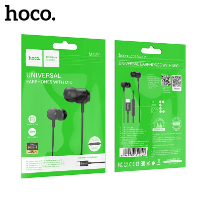 АКЦИЯ!!! Гарнитура вакуумная HOCO M122, аудио разъем Type-C, Black. Продается КРАТНО 10шт!