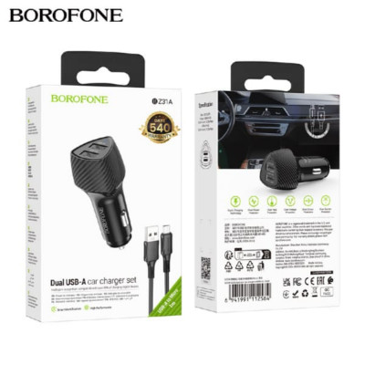 АЗУ-2USB MicroUSB BOROFONE BZ31A 1м, 2,4A, Black с индикатором питания.
USB-A1/A2 5.0V=2.4A 12W Max. USB-A1+A2 5.0V=3.4A 17W Max