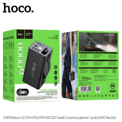 Внешний аккумулятор 60000mAh Hoco J138 22.5W+PD20W Black. Два входа, 5 выходов. Тип батареи: литий-ионный полимерный аккумулятор. Емкость: 60000mAh 222Wh. Номинальная емкость: 33000mAh. Вход: USB-C 1/C2: 5V/3A 9V/2A 18 W. Выход: USB-C 1: 5V/3A 9V/2.22A 12