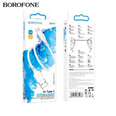 Кабель Type-C BOROFONE BX80 1м, 2.4A, ПВХ, White АКЦИЯ!!! Кратно 20 шт!