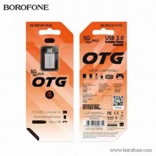 АКЦИЯ! OTG переходник USB(AF)-micro USB(AM) BOROFONE BV2 Silver. Продается упаковкой (в упаковке 10шт).