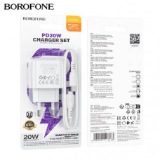 АКЦИЯ!!! СЗУ -USB-C (Type-C)-Type-C BOROFONE BAS43A 1м, PD20W, 3.0A, White. Продается КРАТНО 10шт!!!