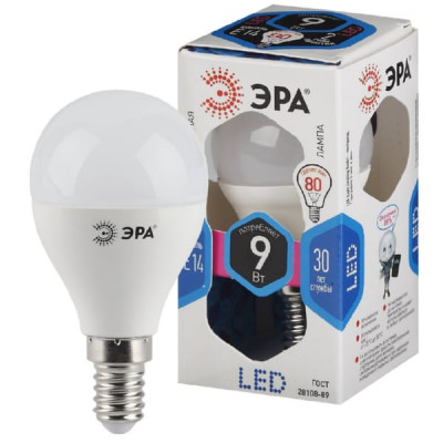 Лампа светодиодная ЭРА LED P45-9w-840-Е14 (ярк.белый)