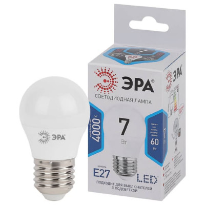 Лампа светодиодная ЭРА LED P45-7w-840-Е27 (ярк.белый)