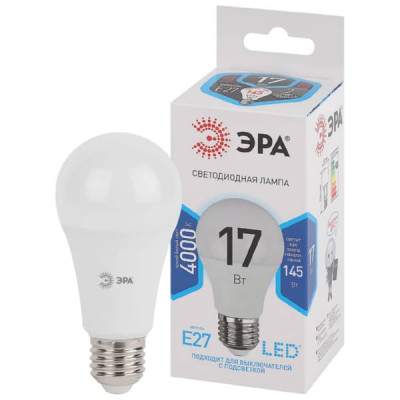 Лампа светодиодная ЭРА LED A60-17w-840-E27 (яркий белый свет)