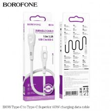Кабель USB-C/USB-C BOROFONE BX98, 1м, 60W, Gray Быстрая зарядка, сердечник из чистой меди