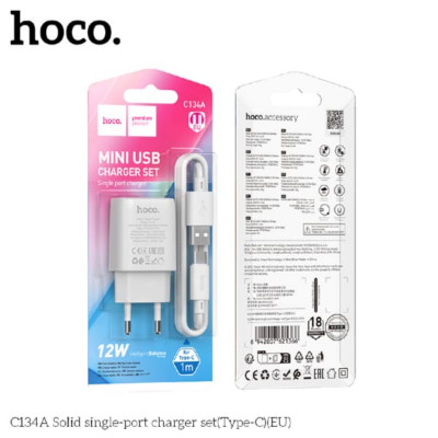 СЗУ-USB Type-C HOCO C134A 1м, 2,4A, 12W, White (28/168)