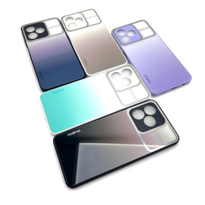 Чехол стеклянный Realme C33 Gradient цвет Бирюзовый/ Белый