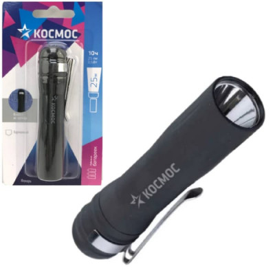 Фонарь ручной КОСМОС KOC120B с зажимом для крепления. 0,5Вт, LED. Питание 1xAA. ABS-пластик c каучуковым напылением.