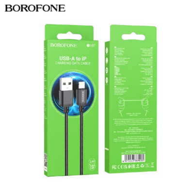 АКЦИЯ! Кабель Lightning BOROFONE BX87 1м, 2.4A, шнуровая оплетка, Black. Продается упаковкой (в упаковке 30шт).