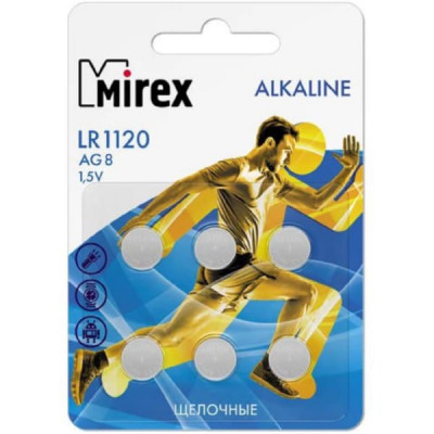 Батарейка Mirex AG8 (LR1120) 1,5V BL-6 (6/216/648)