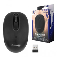 Мышь беспроводная FUMIKO ELEMENT Black. Разрешение: 1000 DPI. Дистанция работы: до 10 метров. Питание: 2 батарейи АА. Количество кнопок: 2+1 (колесико). Рабочая частота: 2,4ГГц.