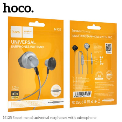 АКЦИЯ!!! Наушники вкладыши HOCO M125 Metal Gray (микрофон, кабель 1,2м). Продается КРАТНО 5шт!!!