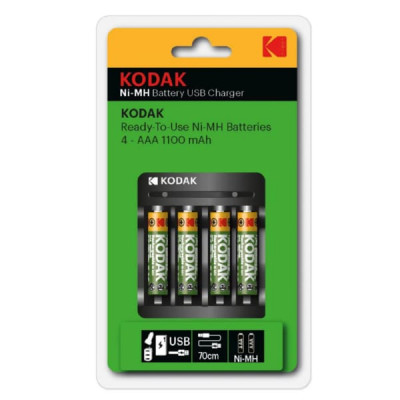 Зарядное устройство 4 слота KODAK USB Ni-MH 4x1100 mAh [AAA], длина кабеля 70см